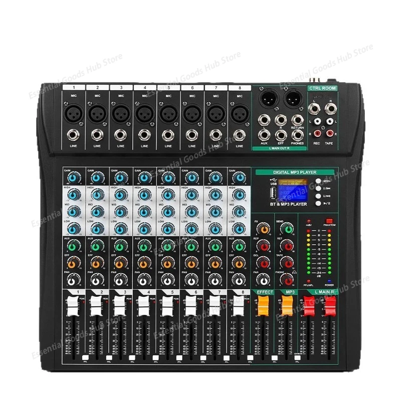 

Professional 8-channel Mixer with Reverb Bluetooth Playback Multi-mixer Effect Equalization CT80