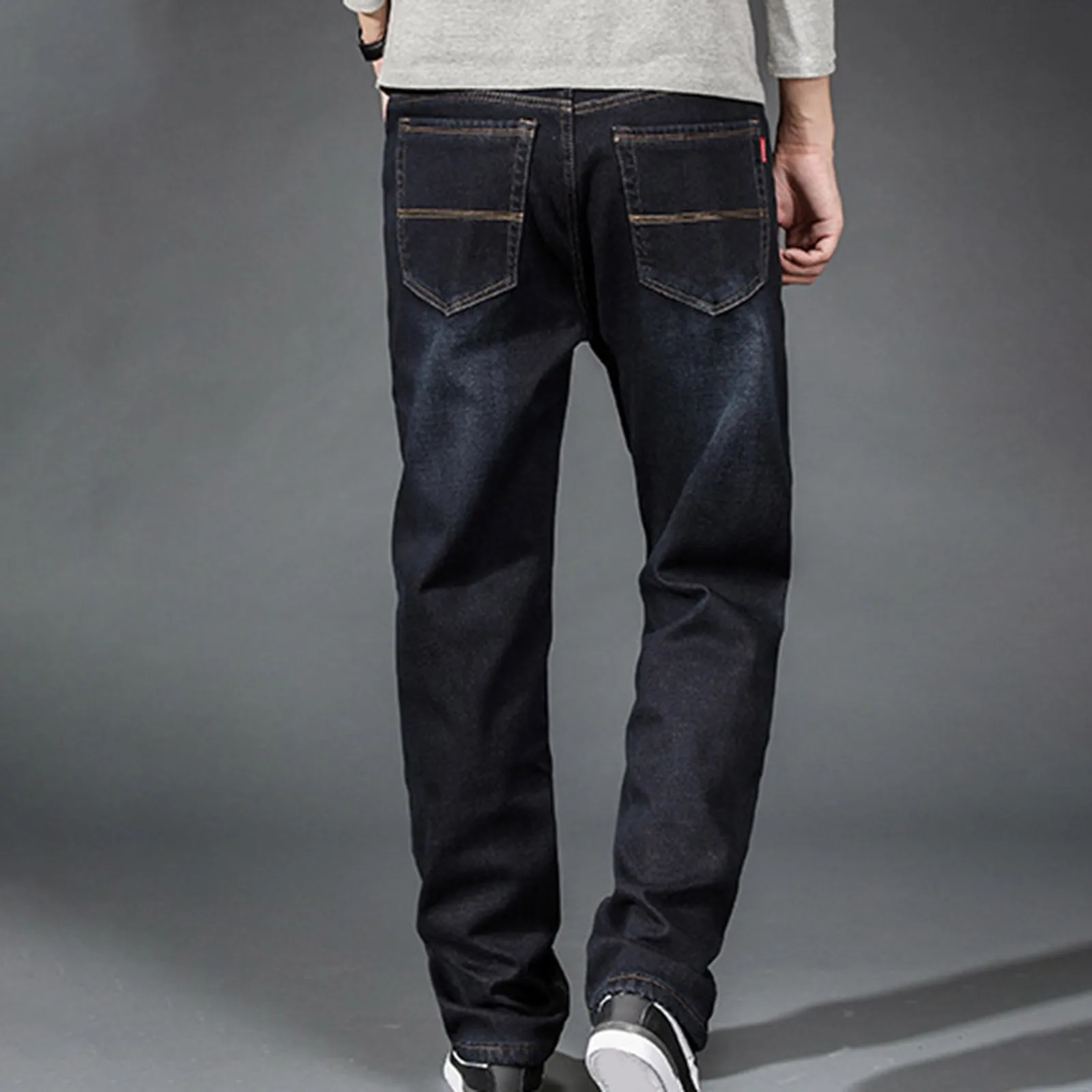 Men Warm Jeans 2024 Autumn Winter New Fashion Casual High Quality Fleece Elastic Straight Thick Trousers Jeans Plus Size