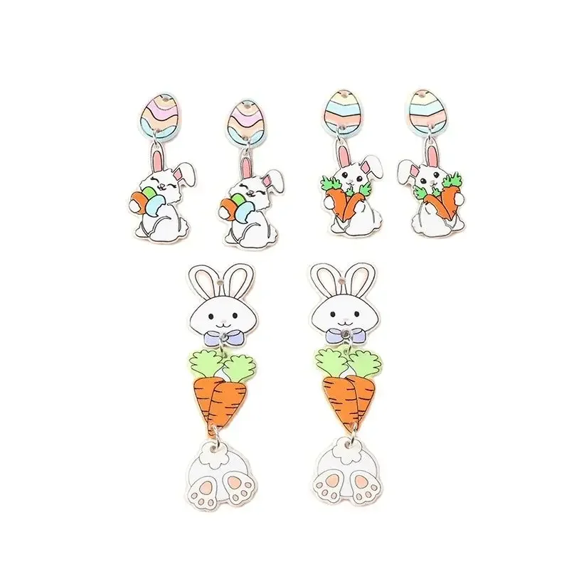 

6Pcs Easter Day Charms Cute Acrylic Carrot Rabbit Pendant For Necklace Earring DIY Making Accessories