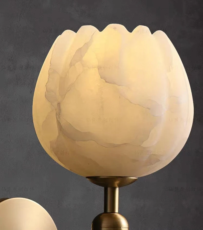 Art Natural Marble Wall Lamp Flower Shape Brass E14 Bulb