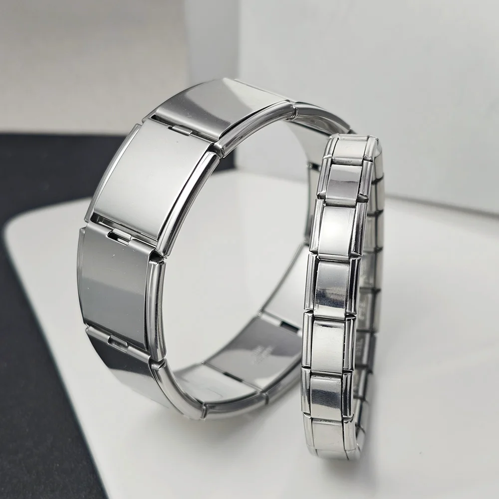 Fit 20mm/9mm Italienische Charm Armband Homme Edelstahl Elastische Link Kette Paar Armband Silber Farbe Mode schmuck – Detail 3