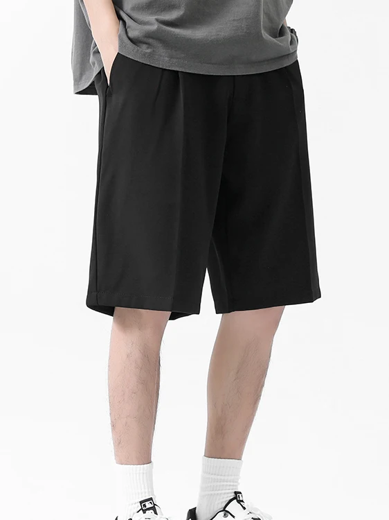 

Summer Thin Street Pure Color Straight Ice Silk Suit orts Men's Trendy Loose Casual Five-Quarter Pants Tagkita Brand