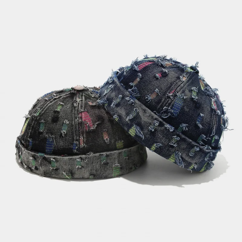 Vintage Washed Distressed Denim Docker Cap Unisex Frayed Street Hip Hop Landlord Hat