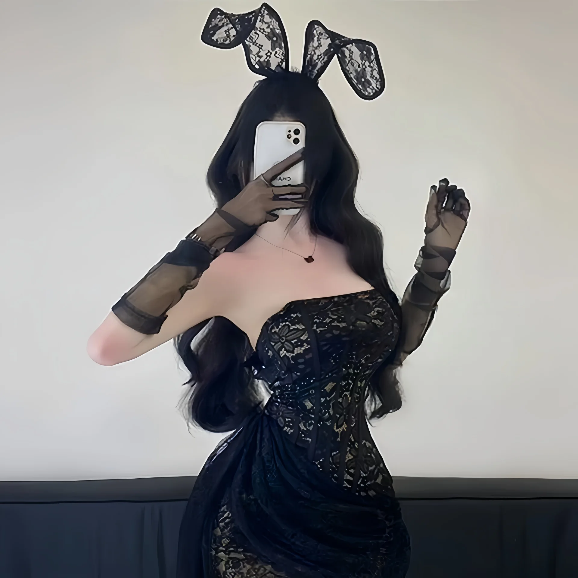 Sexy Lace Rabbit Girl Cosplay Ear Headwear Hairband Sexy Patterned Tie Waist Mesh Tube Top Decorative All Seasons Unisex