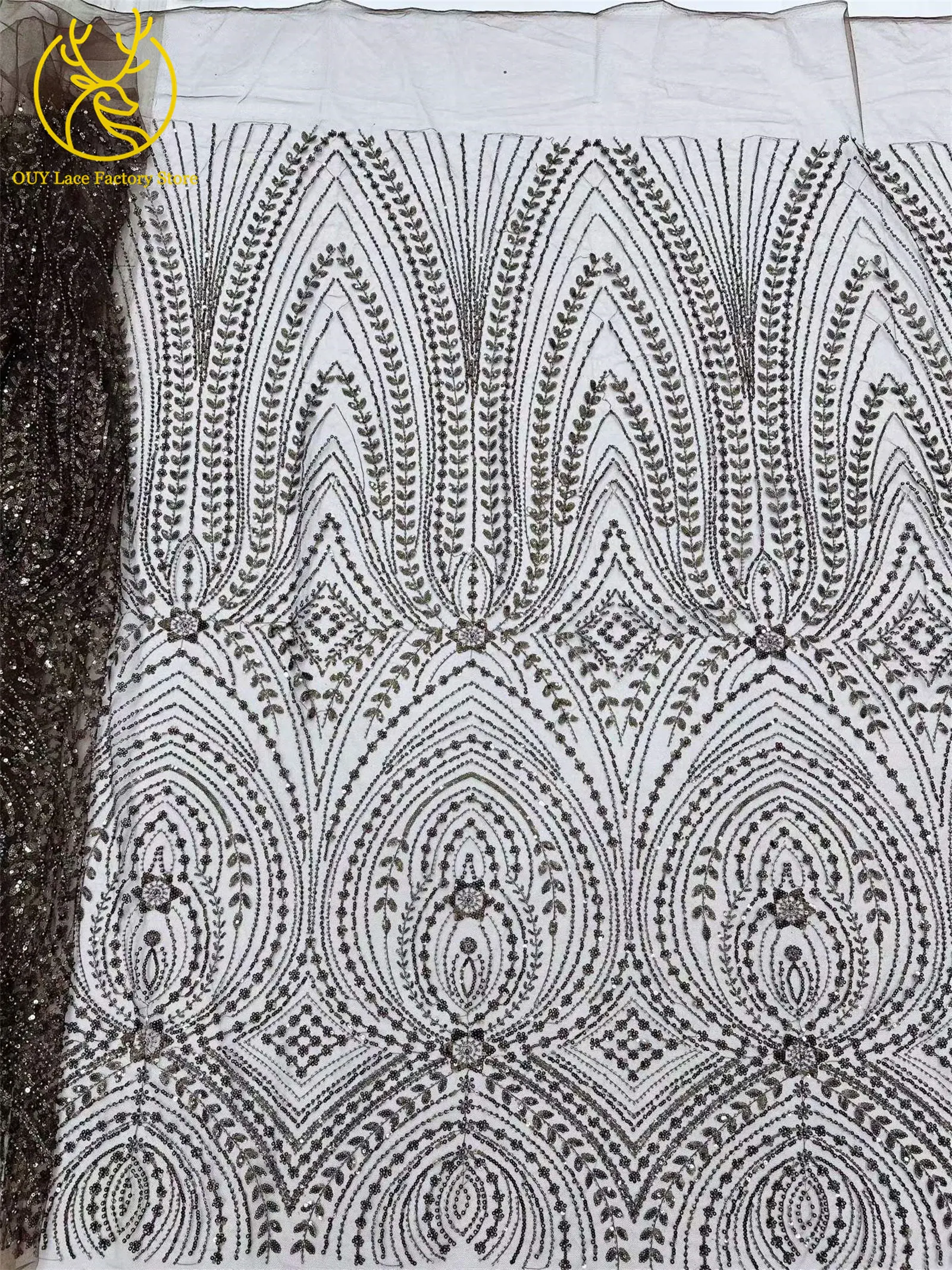 5 Yards afrikanischer Perlen-Pailletten-Spitzenstoff 2026 Hochwertiger nigerianischer französischer Tüll-Mesh-Spitzenstoff für Hochzeitskleider zum Nähen – Detail 28