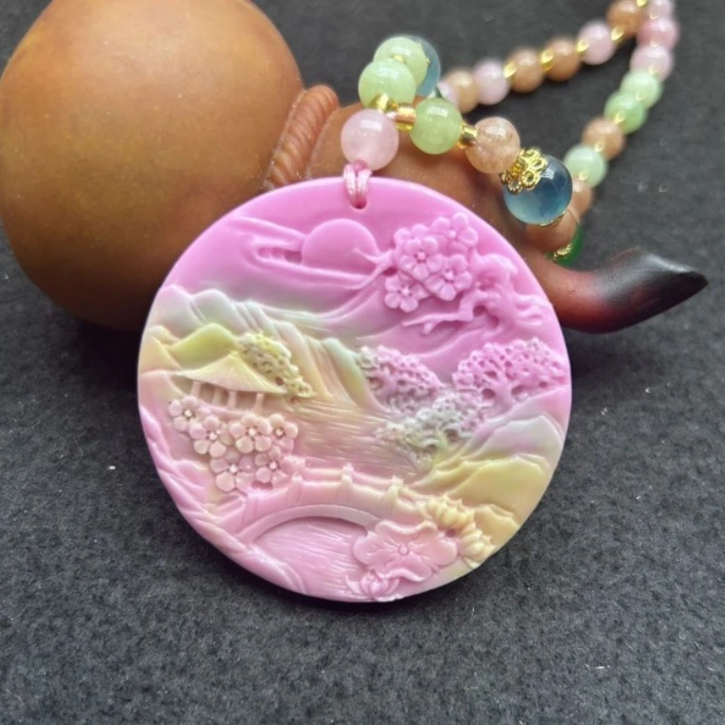 

Colorful Natural Salt Source Agate Landscape Pink Pendant Sweater Chain