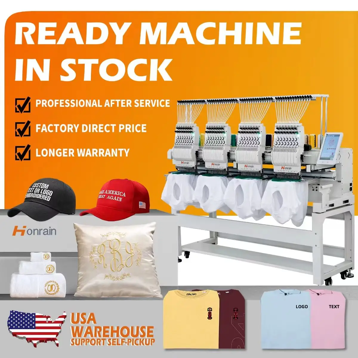 HONRAIN 4 Head Embroidery Machine 12/15 Needles High Speed and Efficient Multifunctional Embroidery Machine