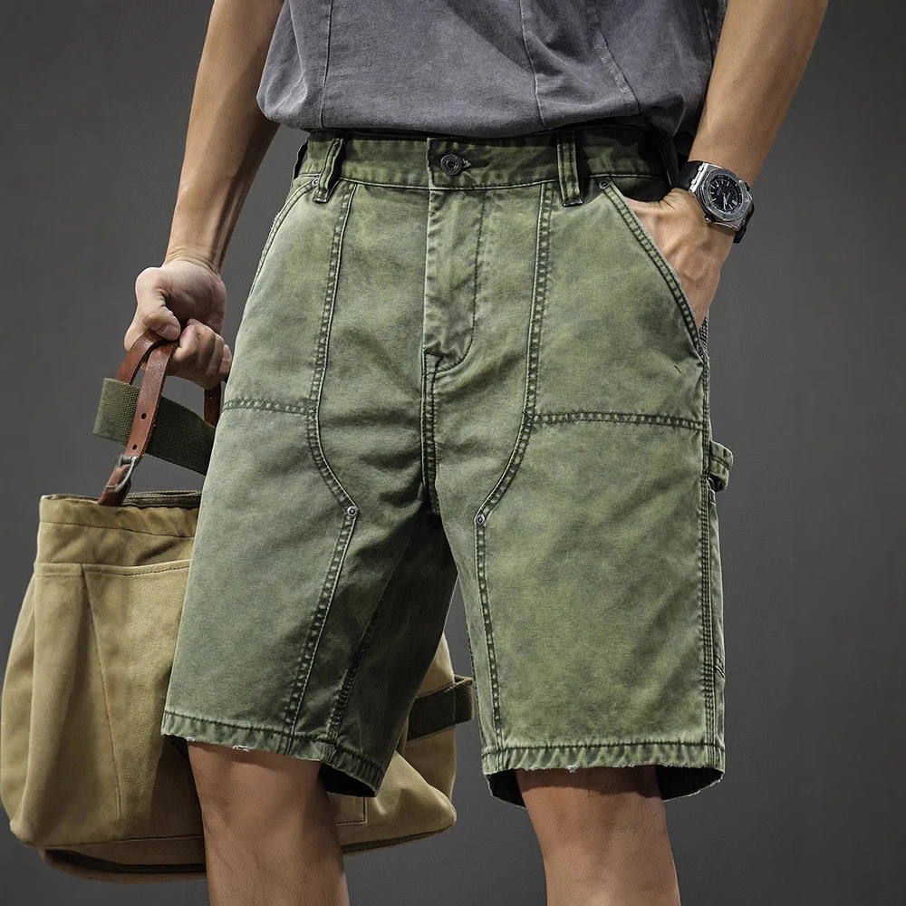 

High-End Waed Multi-ket Functional Workwear Men's orts Casual Loose Pure Cotton Five-Quarter Length Youth Summer