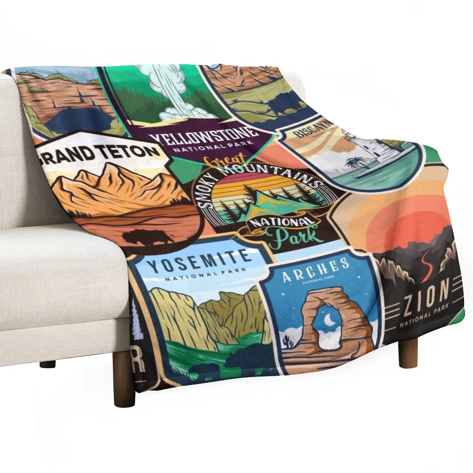 National Parks Logo Design Throw Blanket Furry Blankets Tourist Blanket