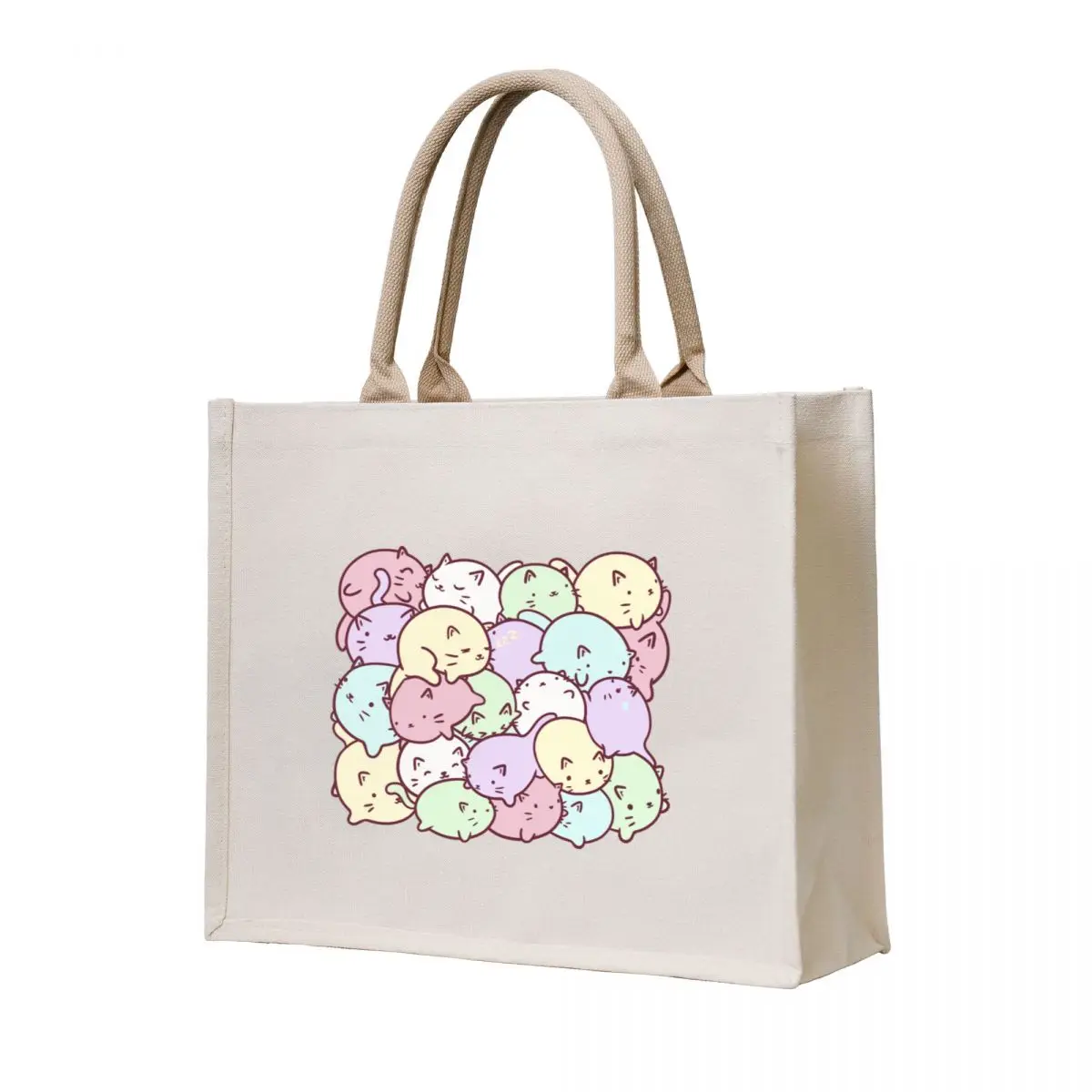 

Stack of Cats Pattern Cute Pastel Tote Bag hand bags Canvas bag for women tote bag men's Candy bags