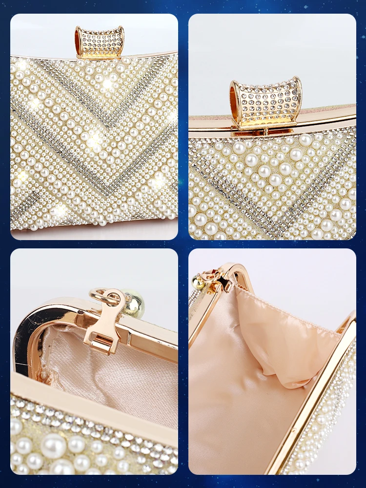 Wedding Bridal Clutch Handbag Female Stylish Evening Bags Elegant Chain Shoulder Bags Luxury Designer Pearl Purse 2024 New