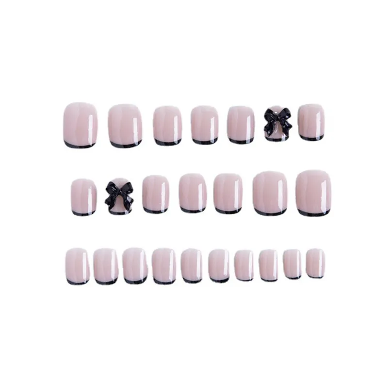 Nail Patch Wearing Short Black French Three-Dimensional Bow For Women Nail Enhancement Showing White False Nails Detachable