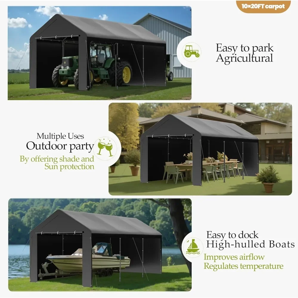 

Навес для автомобиля 10x20, сверхпрочный переносной гараж-тент, металлический солнцезащитный тент для автомобиля с УФ-защитой и всепогодной крышей