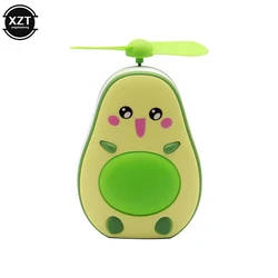 Avocado Mini Fan LED Multifunctional Makeup Mirror USB Charging Handheld Fan Portable 2-in-1 Cute Shape Practical Pocket Cooler