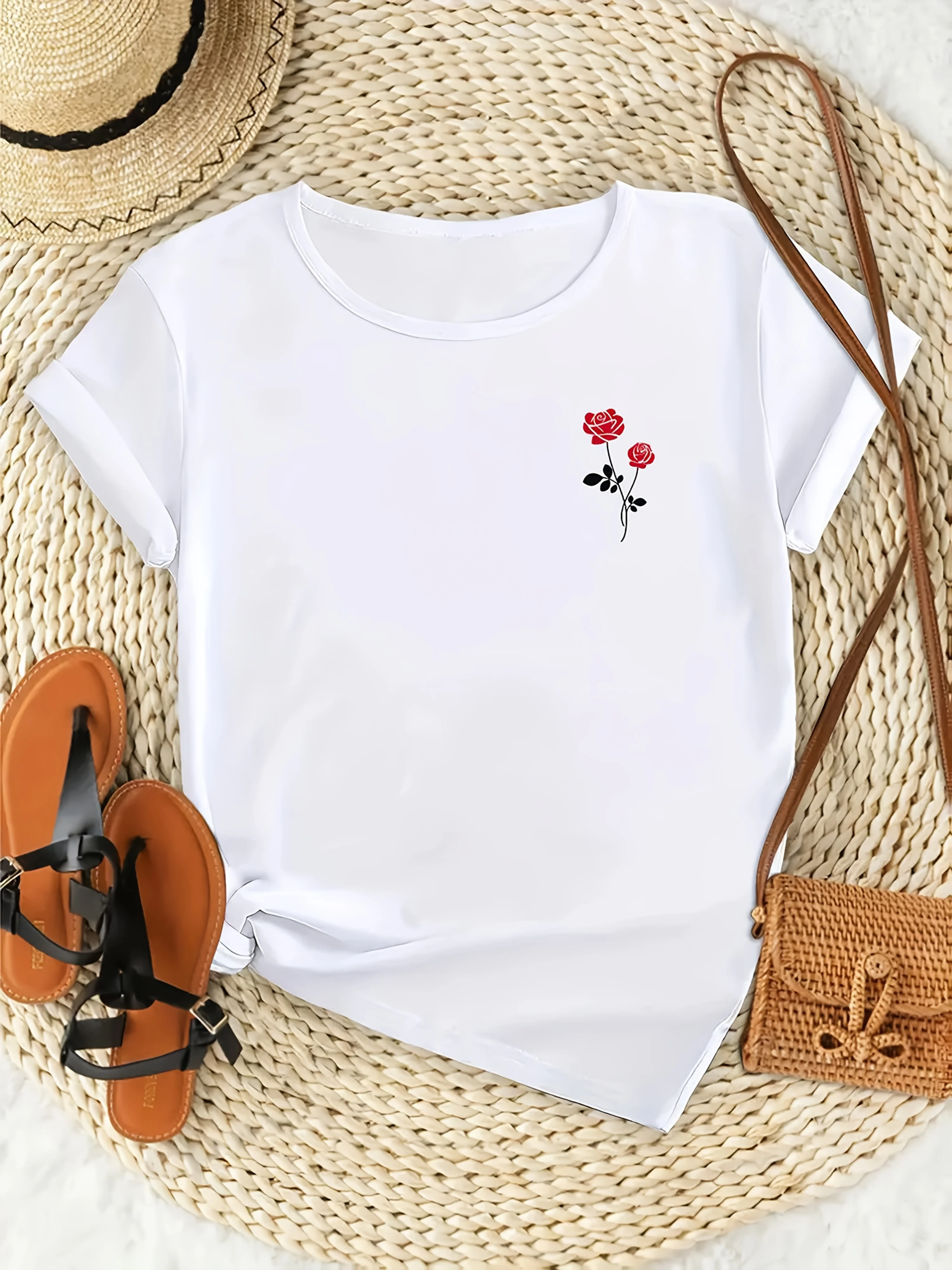 

Летняя незаменимая женская одежда с шикарным цветочным принтом в стиле Харадзюку, повседневная одежда с короткими рукавами, уличные топы, футболки, эстетичная одежда