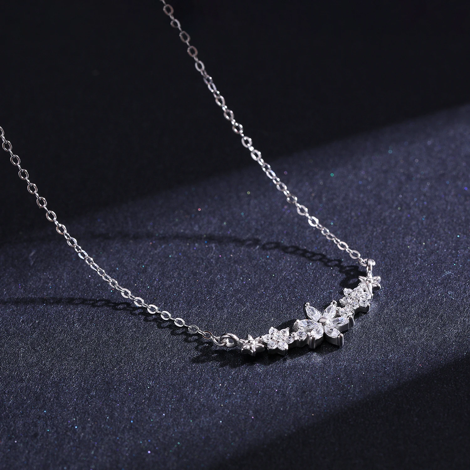 Modian 925 Sterling Silver Dazzling Clear CZ With Daisy Flower Pendant Necklace for Women Link Chain Wedding Engagement Jewelry