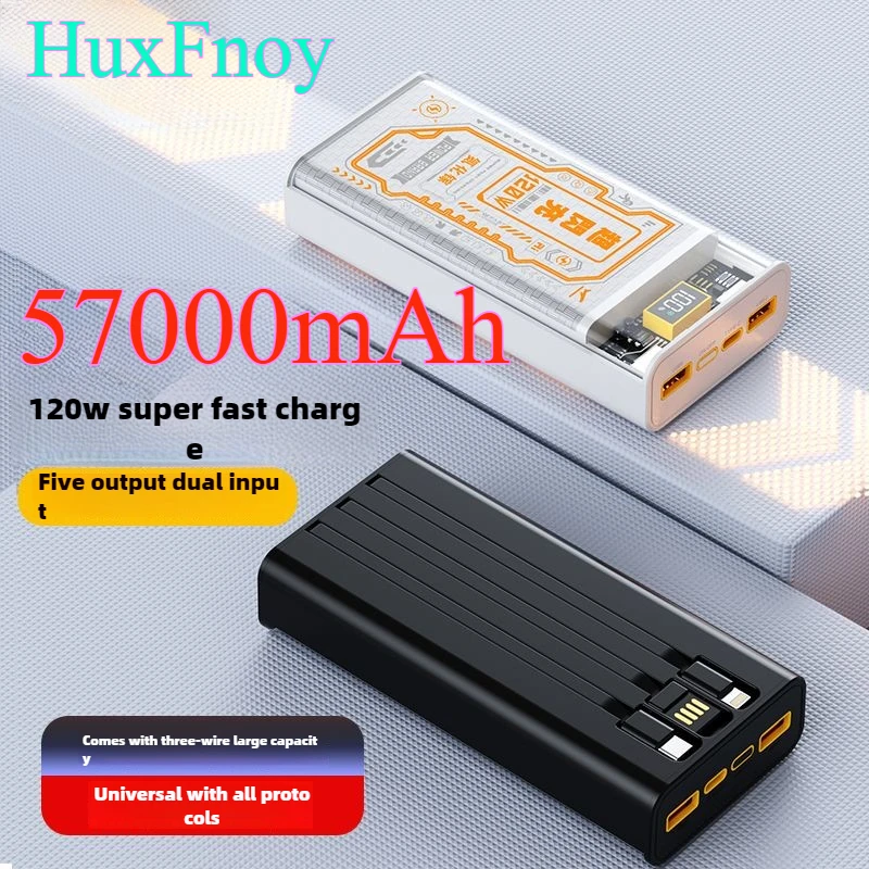 120W Super Fast Charging Power Bank with 57000mAh Built-in Cable and Large Capacity Suitable for All Smartphones