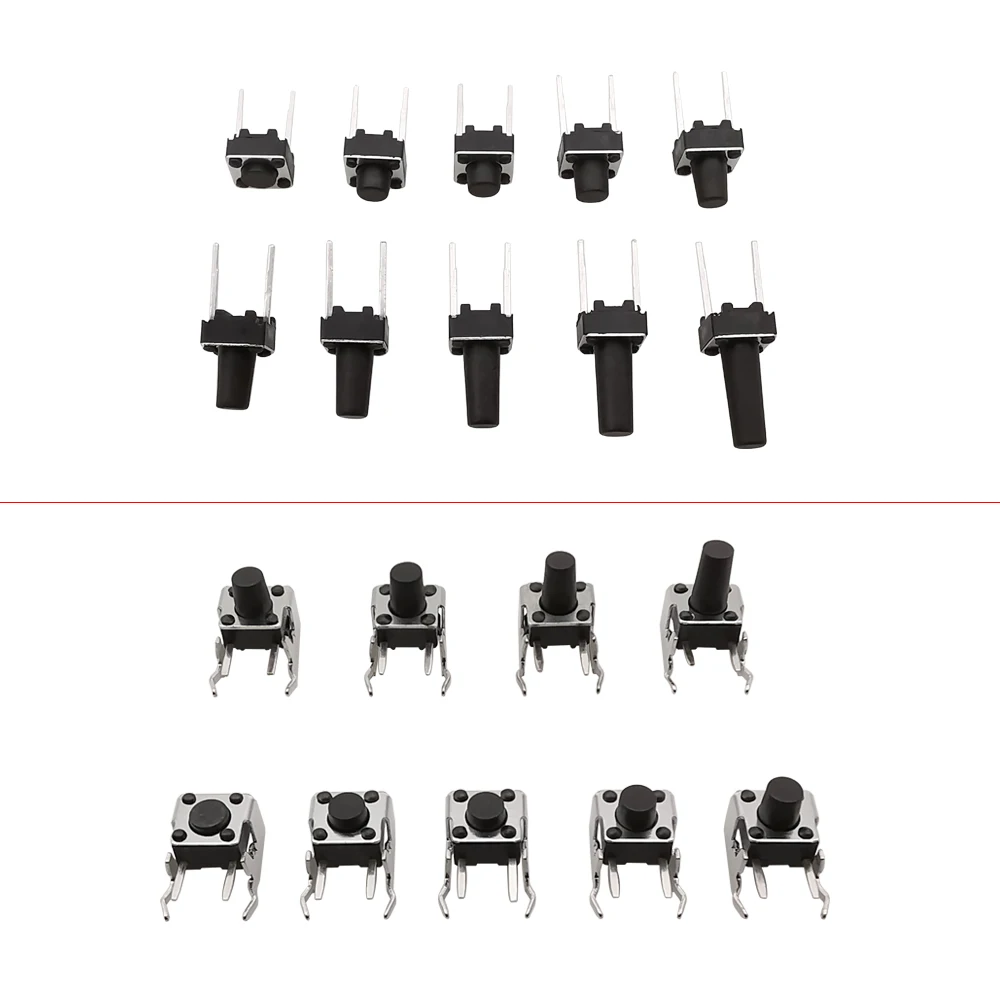 1Box 6x6mm Mini Push Button Switch 9 Type / 10 Types Micro Self-reset Momentary Tactile Tact Push Switch Assortment Kit 4x4mm