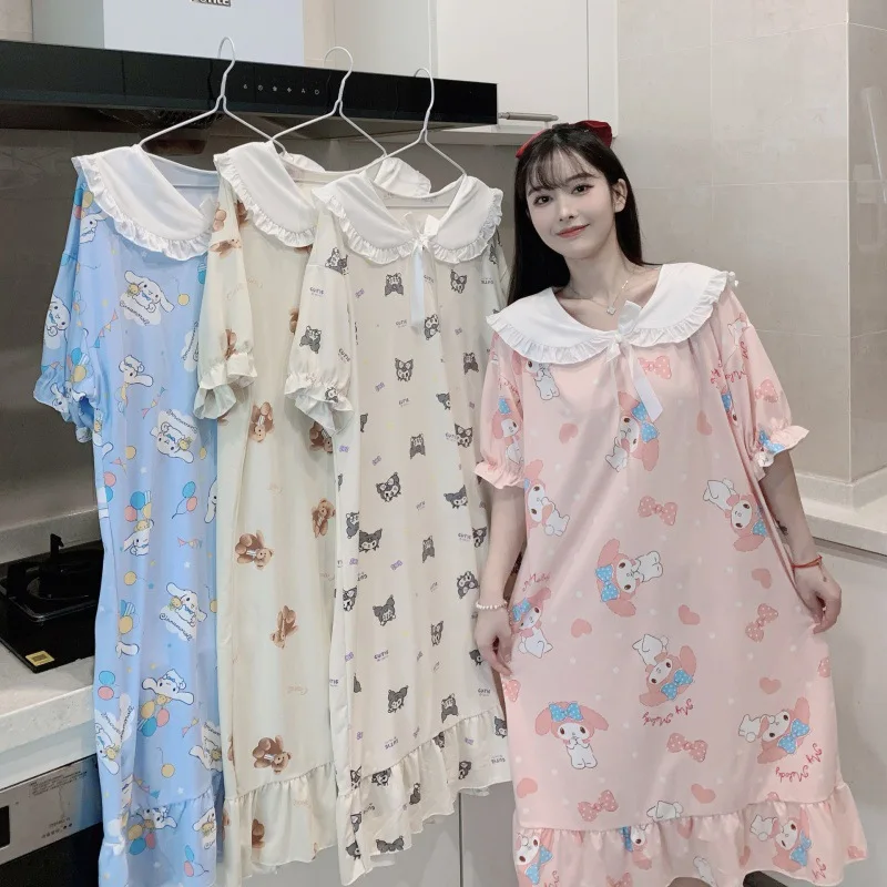 Cinnamonll girls can wear nightdress outside, summer cute princess style short-sleeved nightdress, new Kuromi home service