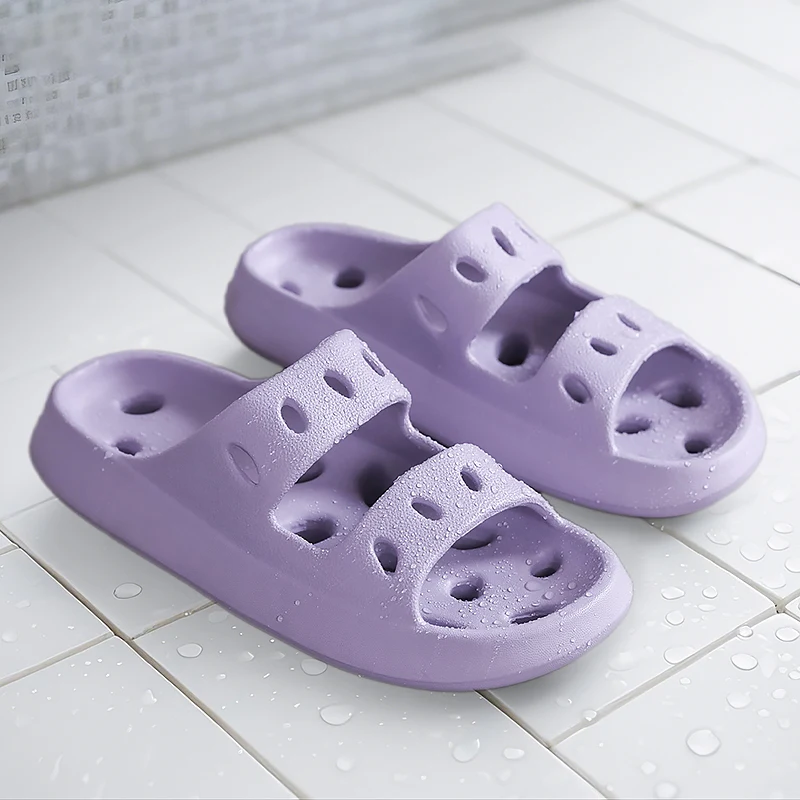 

Cheap Purple Bathroom Slippers Women Men Hot Sale Men's Slides Men Indoor Home Slippers Unisex Hollow Out Women's House Slippers