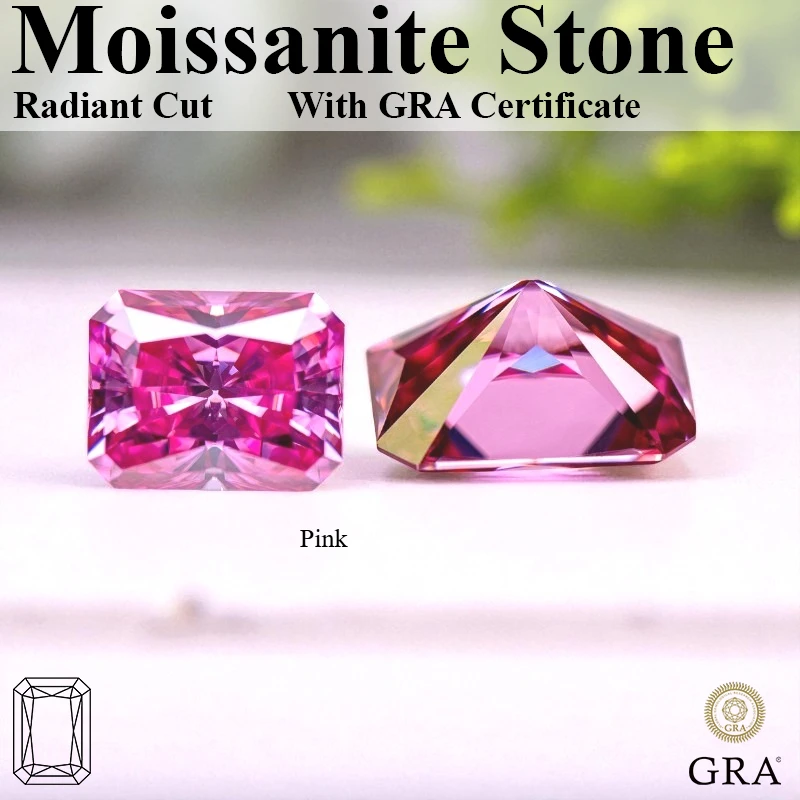 

Top Quality Moissanite Stone Radiant Cut Pink Loose Gemstone With Certificate Pass Diamond Tester For Jewelry Making