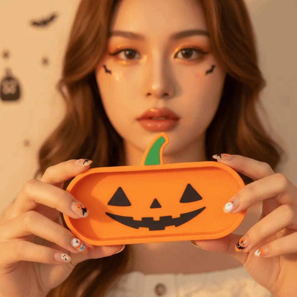 Pumpkin Shaped Pumpkin Organizer Tray Orange Smooth Finish Glasses Storage Case Raised Rim Modern Style Desk Trinket Holder