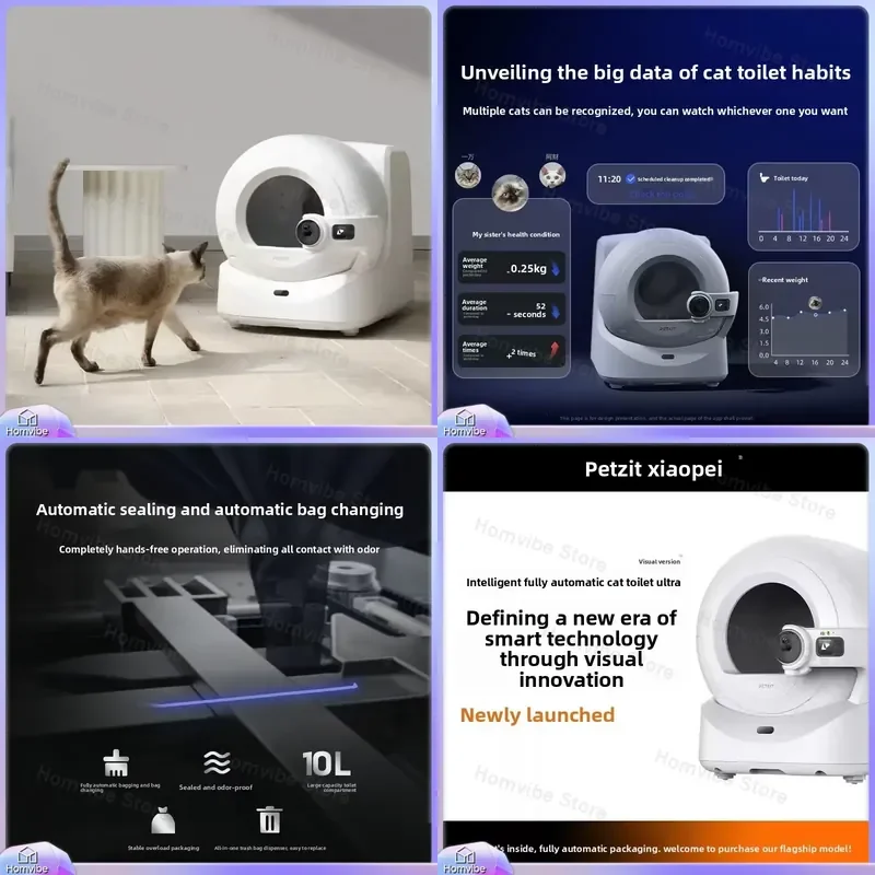 

Automatic Self Cleaning Cat Litter Box with Visual AI Technology Smart Electric Cat Toilet 70L Large Capacity Plastic Litter