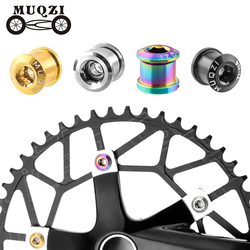 MUQZI 4 Paar TC4 Kettenblattschrauben aus Titanlegierung, MTB, Rennrad, Einzel- und Doppel-Kettenblattschraube, Fahrrad-Kurbelkettenblattschrauben