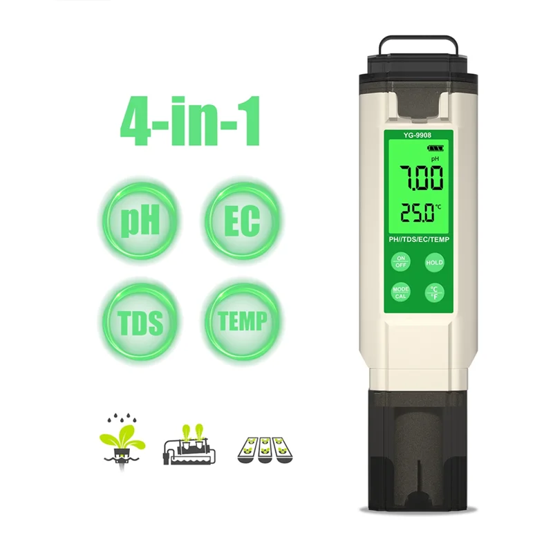 

TFORU-цифровой PH-метр, тестер качества гидропонной воды, ЖК-термометр с подсветкой, измеритель PH/EC/TDS для аквариумов, спа