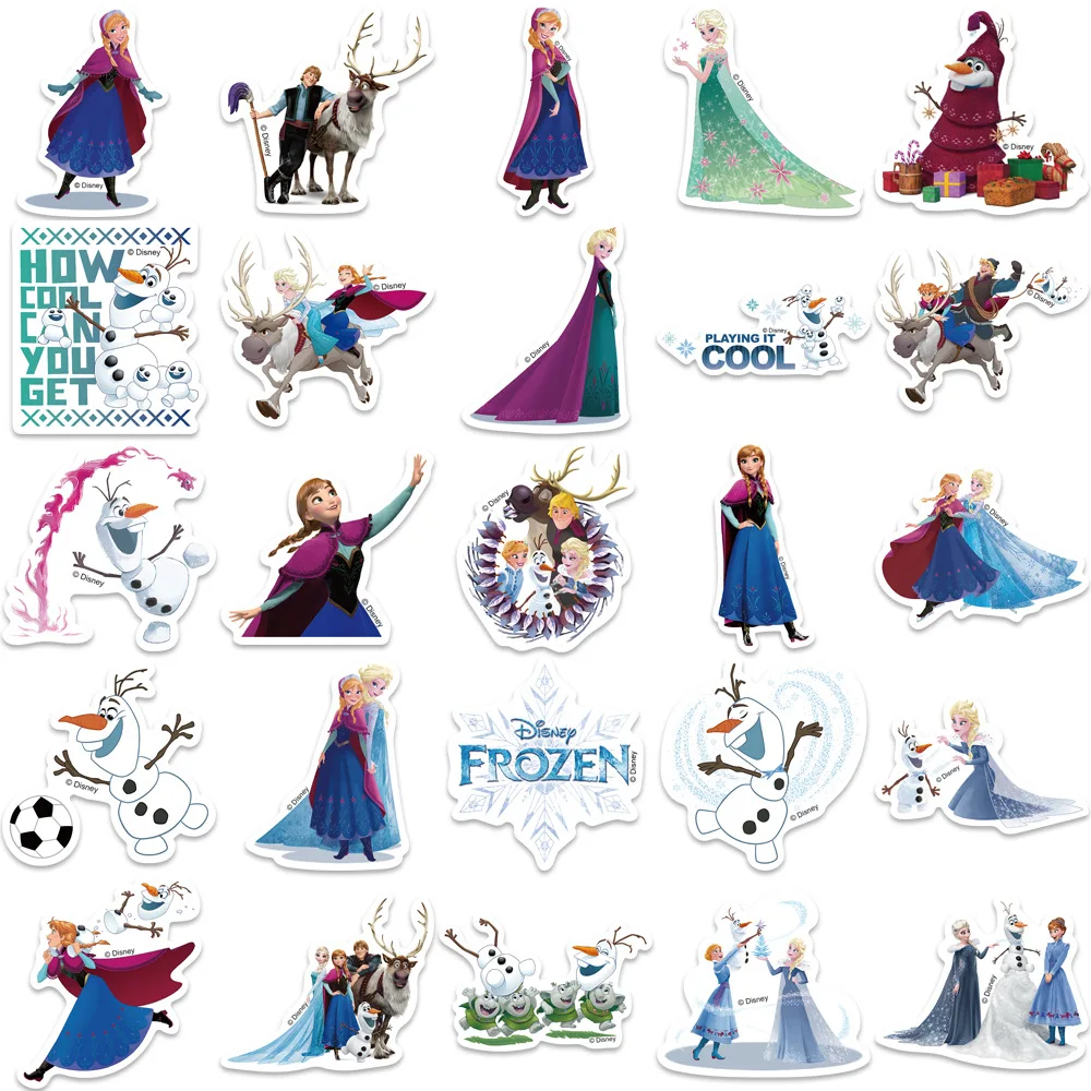 Disney-Frozen Anime Figura Adesivo para Crianças, Elsa, Anna, Adesivo dos Desenhos Animados, Guitarra, Laptop, Bagagem, Skate, Graffiti, Brinquedos, 50pcs