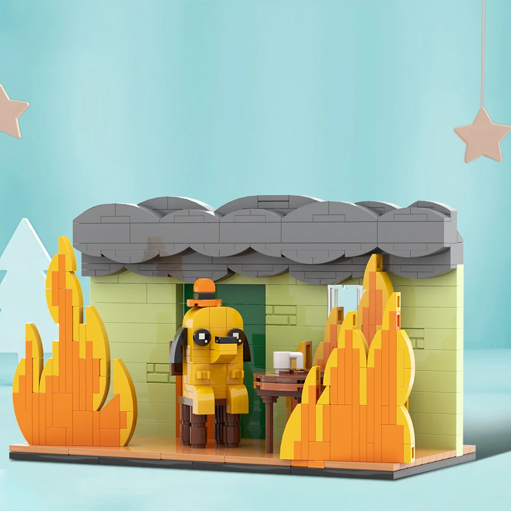 MOC This is Fine Dog Building Block Model Kit Anime Cartoon Fire Meme Vignette Hound Dog Animal Brick Toy For Children Gifts