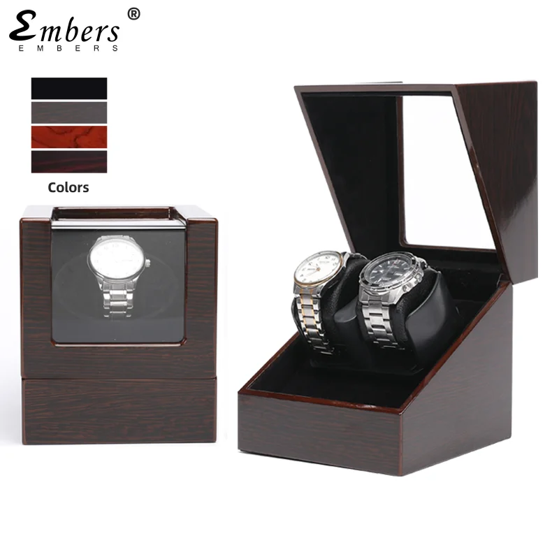 Embers Luxry-enrollador de reloj individual con batería, agitador de madera, caja de reloj, enrollador automático, caja de almacenamiento de vidrio, Mabuchi Motro