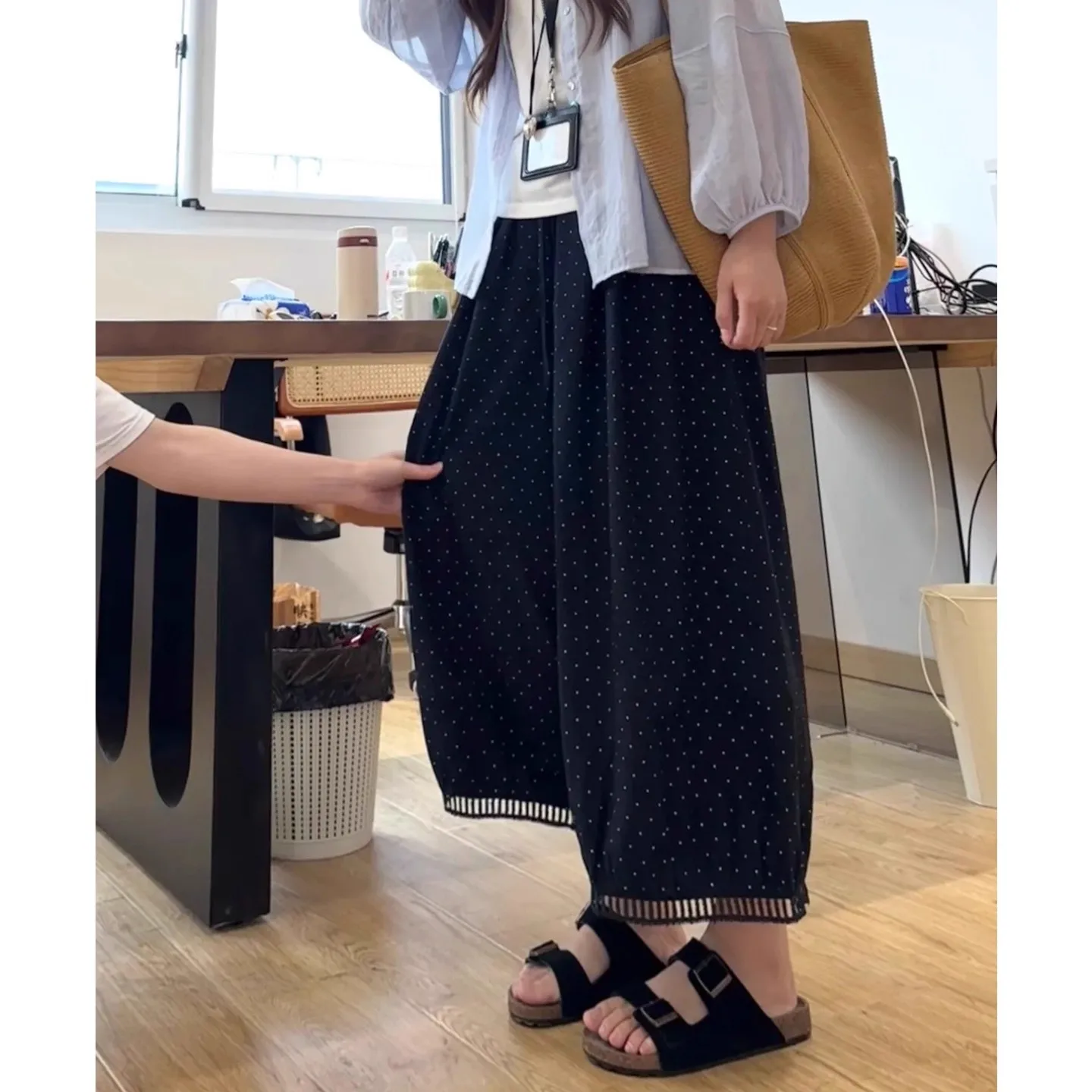 Hosen für Damen, Hip-Hop-Frau, Sommer, Leinen, plissiert, weites Bein, leicht, getäfelt, Jade, Schärpen, Netzstoff, Streetwear, mehrfarbige Passform