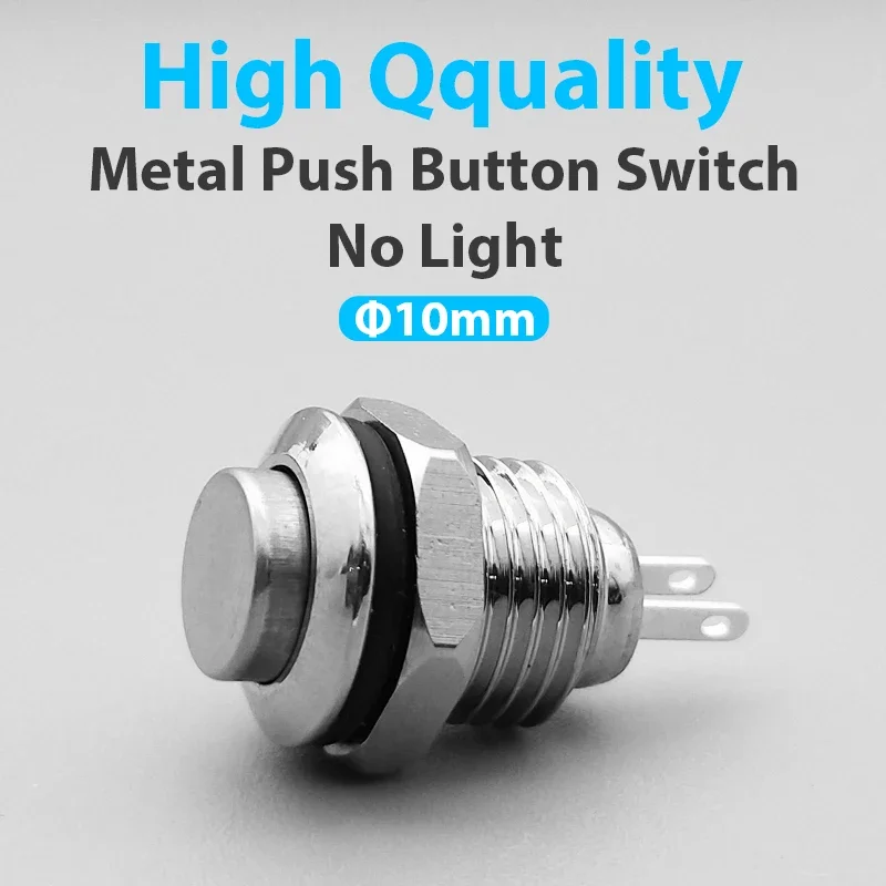 1Pcs 10mm 2pin Panel Hole Metal Push Button Switch High Head Self-locking/Latching Self-reset/Momentary soldering IP67 1NO