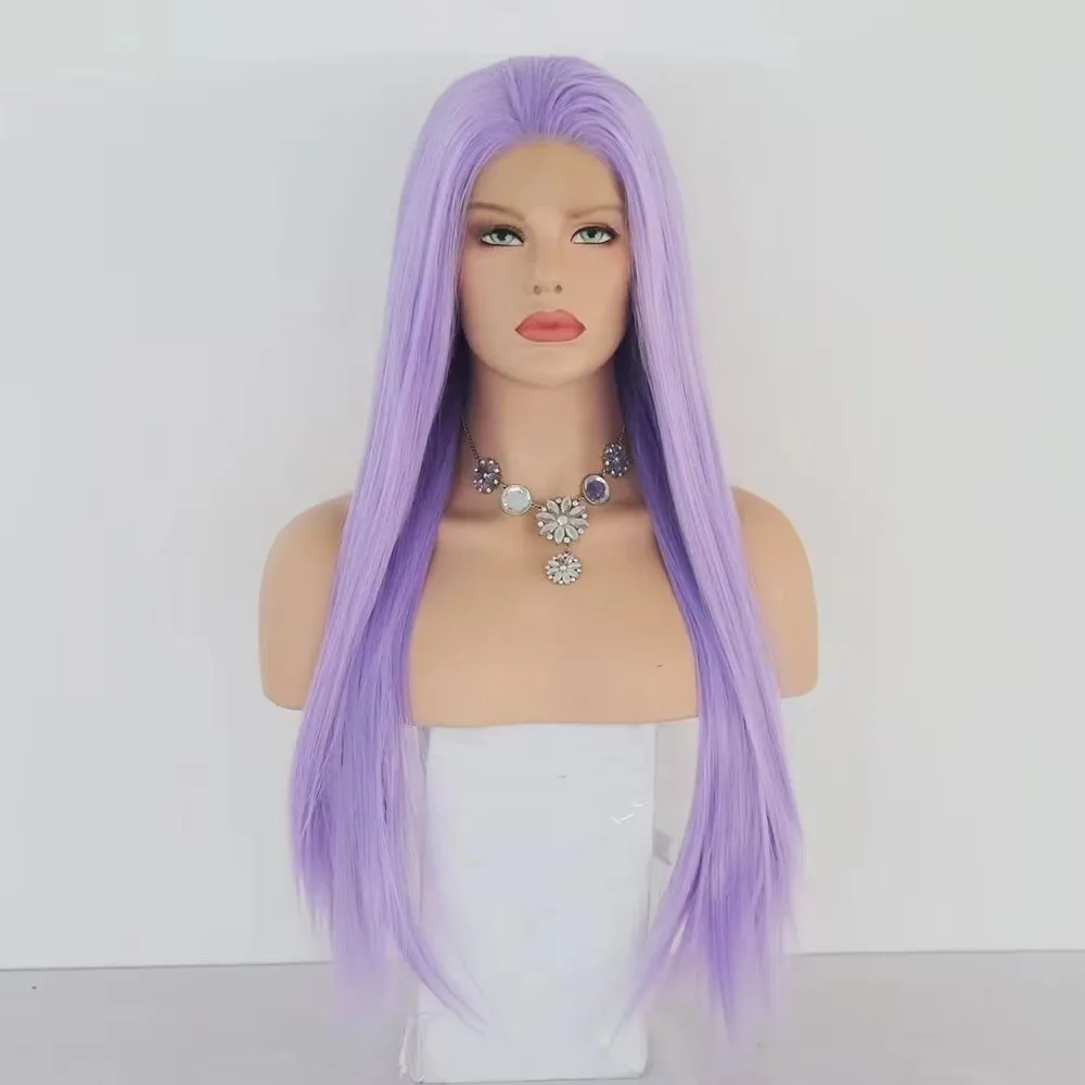 Parrucca viola diritta sintetica per costumi Parrucca cosplay anime in fibra sintetica Capelli lunghi lisci con parte centrale