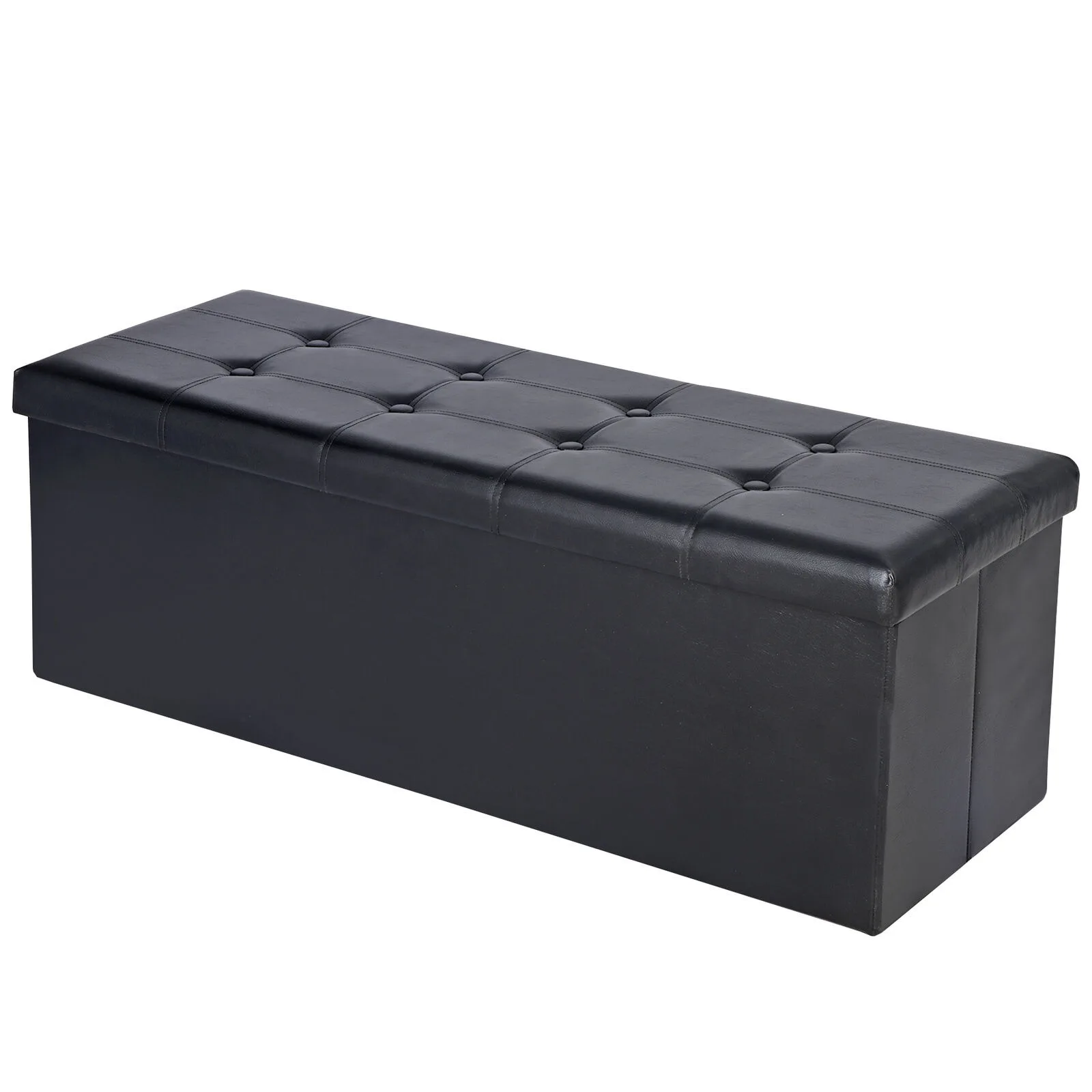 

43" Folding Storage Ottoman Bench Faux Leather Footrest Chest with Divider Black United States