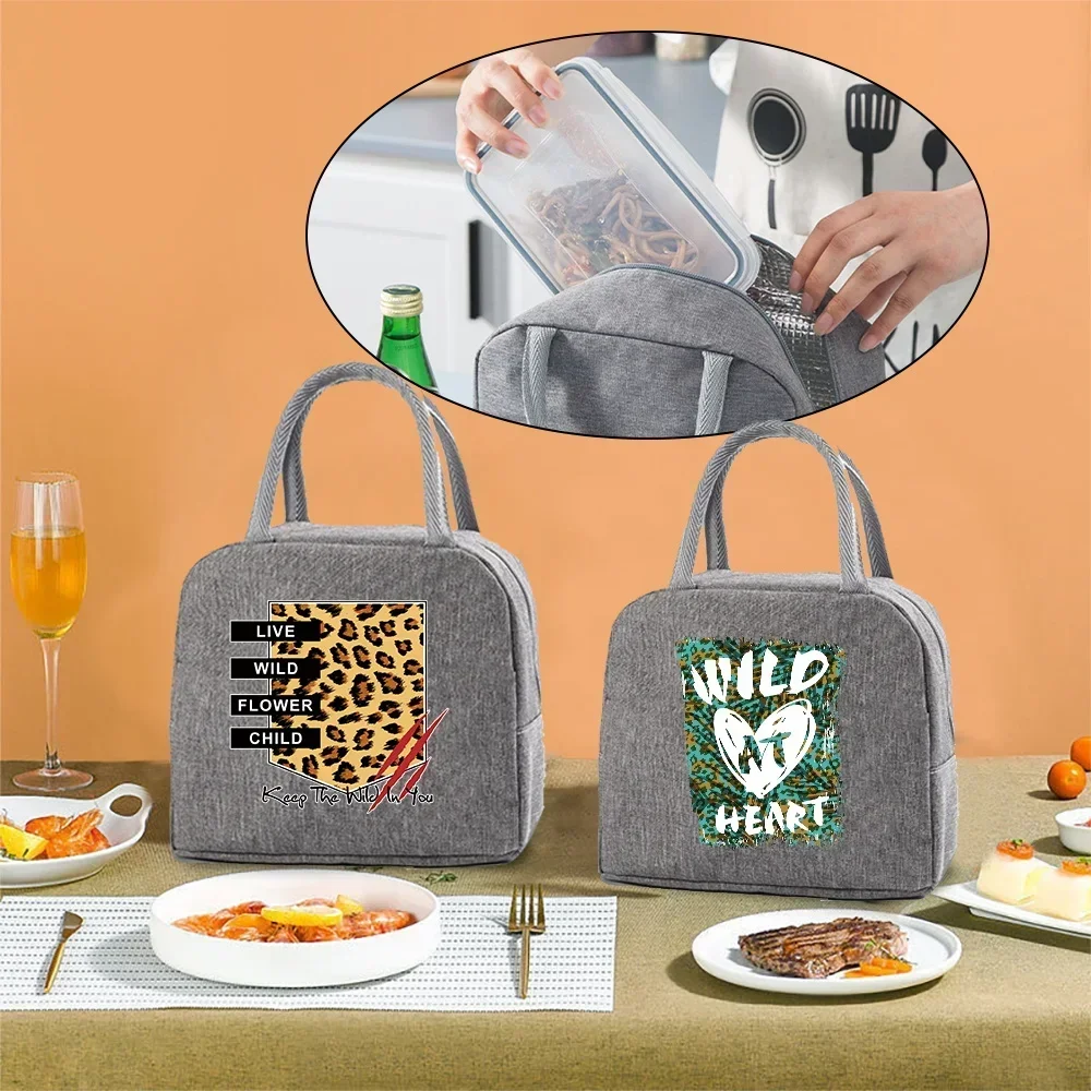 

Lunch Bag Canvas Insulated Lunch Bag Men's and Women's Convenient Tote Waterproof Reusable Lunch Bag Wild Print Pattern