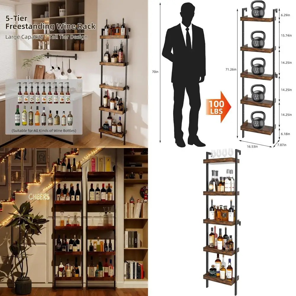 

71 Tall 5-Tier Wine Rack for Liquor Bottles, Storage, and Barware Accessories - Ideal for Home Bar or Kitchen