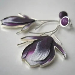 Delicate Antique Silver Color Earrings Purple Flower Jewelry Silver Color Dangle Earrings Party Gift