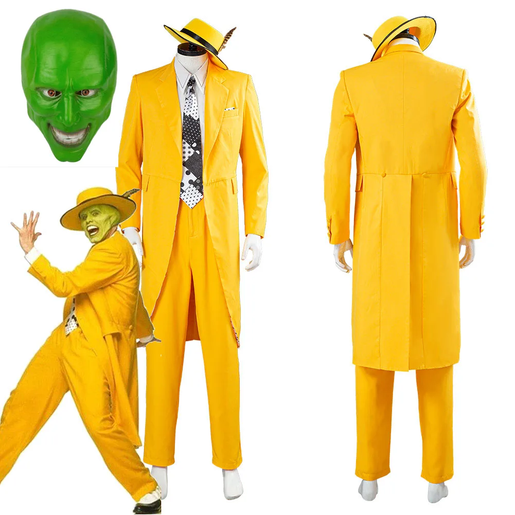 

The Mask Jim Carrey Cosplay Costume Men Yellow Suit Mask Uniform Outfits Halloween Carnival Costume