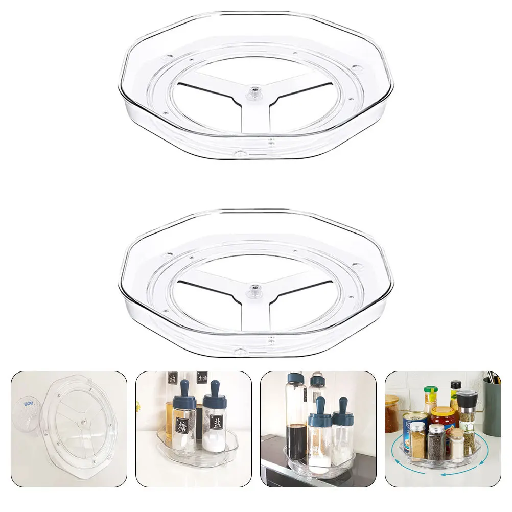 

2Pcs Rotating Spice Tray Organizer Turntable Seasoning Rack Storage Holder Rotating Organizer