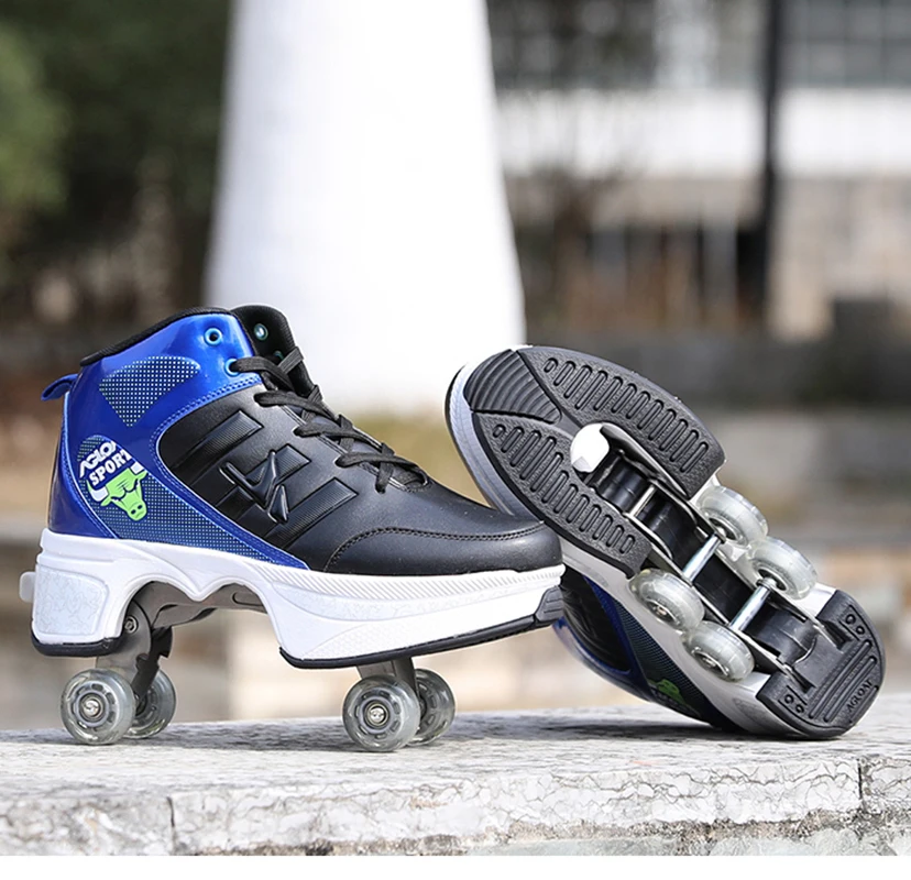 Pu Leather Adult Sport Roller Skate Shoes Casual Deformation Parkour Sneakers Skates With 4-Wheel For Rounds Children Of Running