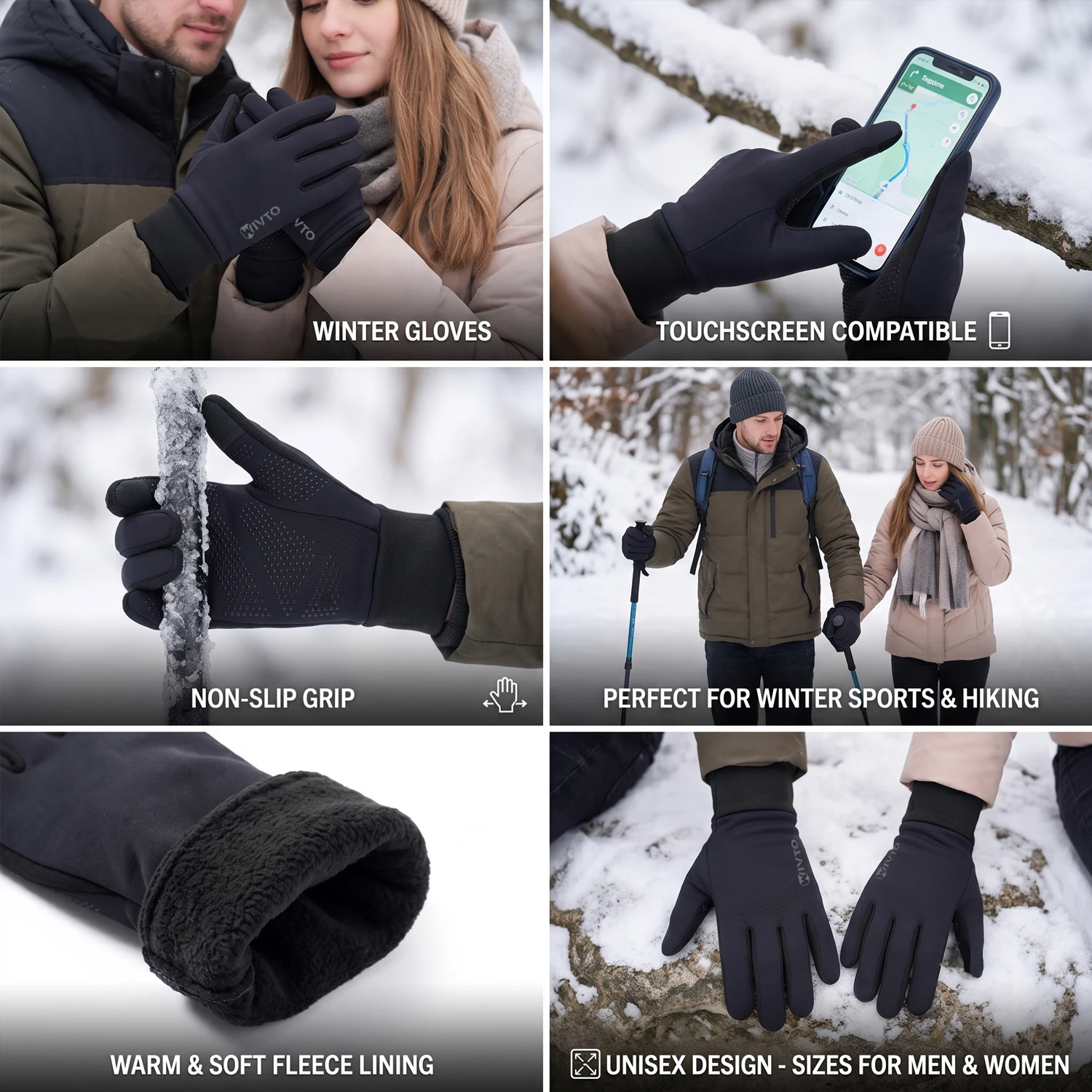 Unisex Winter Warme Winddichte Touchscreen-Handschuhe für Männer und Frauen Outdoor-Sport Wandern Laufen Radfahren Skifahren Handschuhe – Detail 5