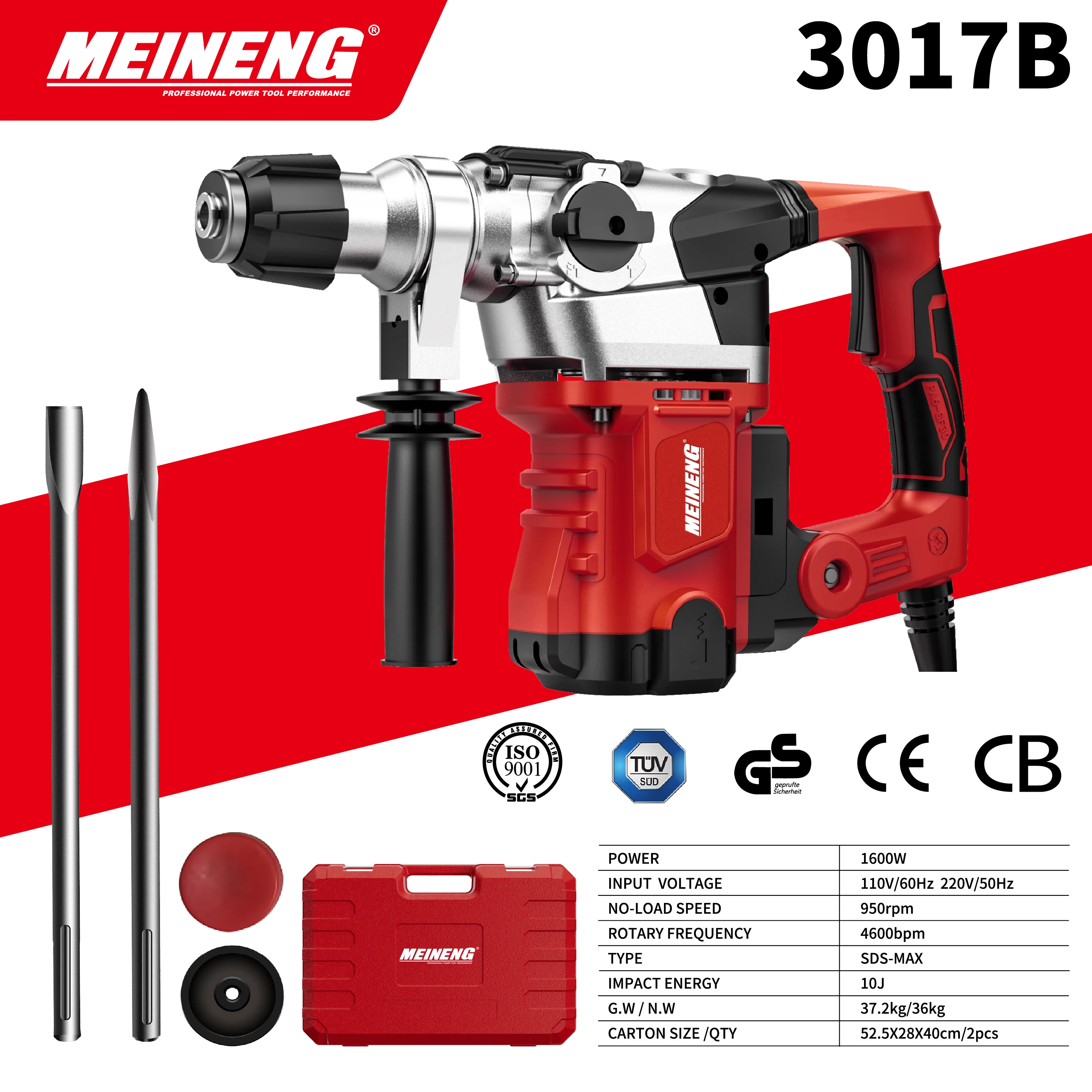 Professional Industrial Grade Heavy Duty Electric Rotary Jack Hammer Drill with SDS-Max Shank for Construction Renovation