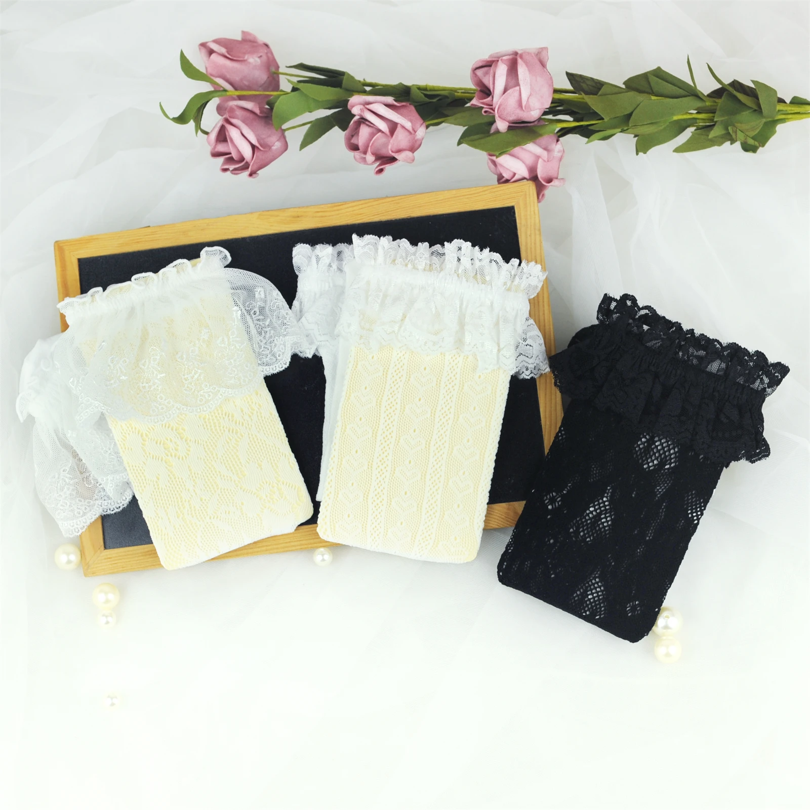 RMSWEETYIL Lace Ruffle Frilly Mesh Hollow Out Sexy for Women's Ankle Socks Black White Cute Fancy Lolita Gothic Lettuce Socks