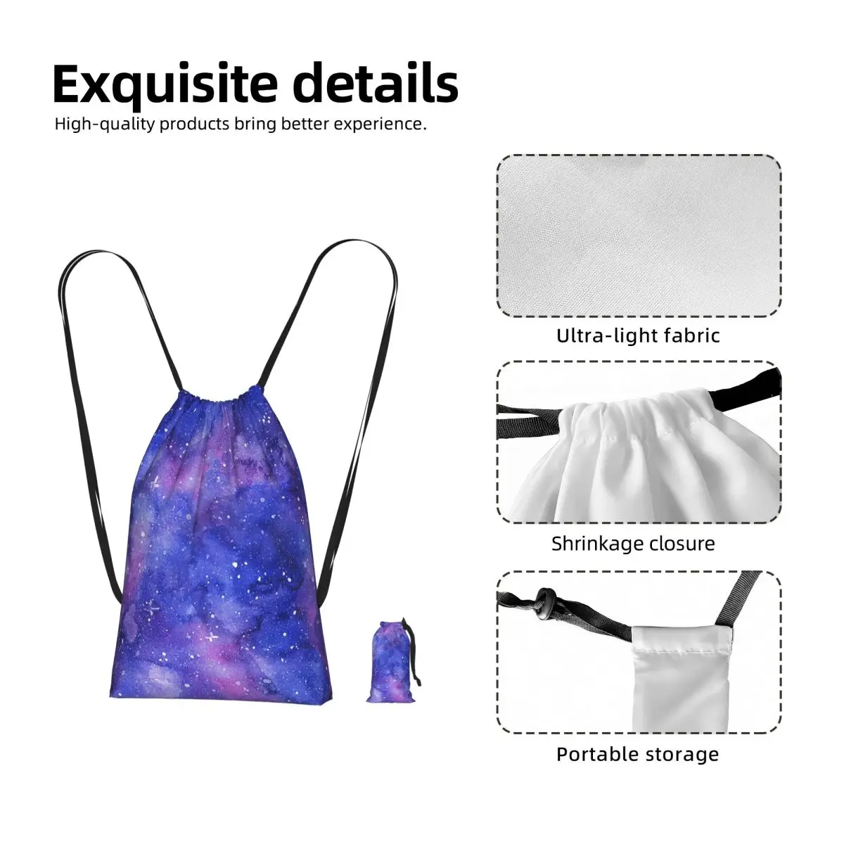Space Galaxy Constellation Drawstring Backpack Sports Gym Bag Portable Travel Drawstring Bag for Men Women