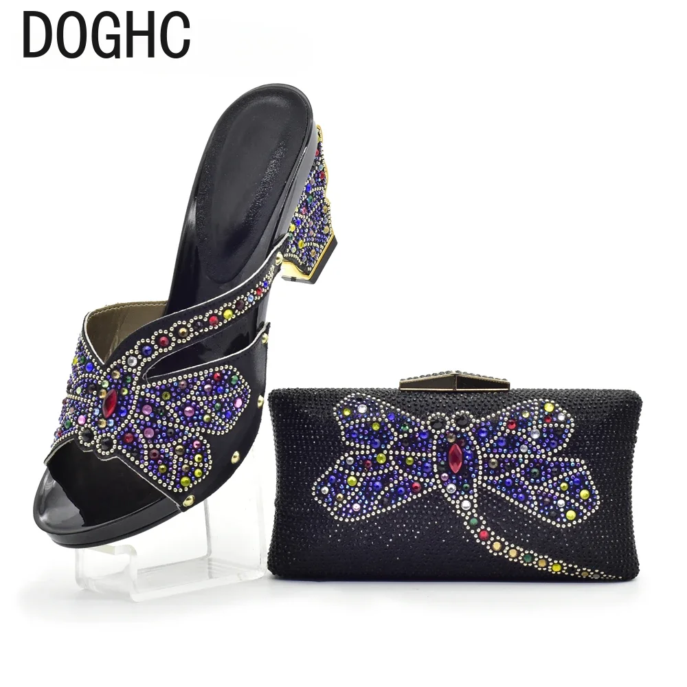 

Latest Black Color Italian Shoes with Matching Bags African Shoes and Matching Bags Italian African Wedding Shoes and Bag Set