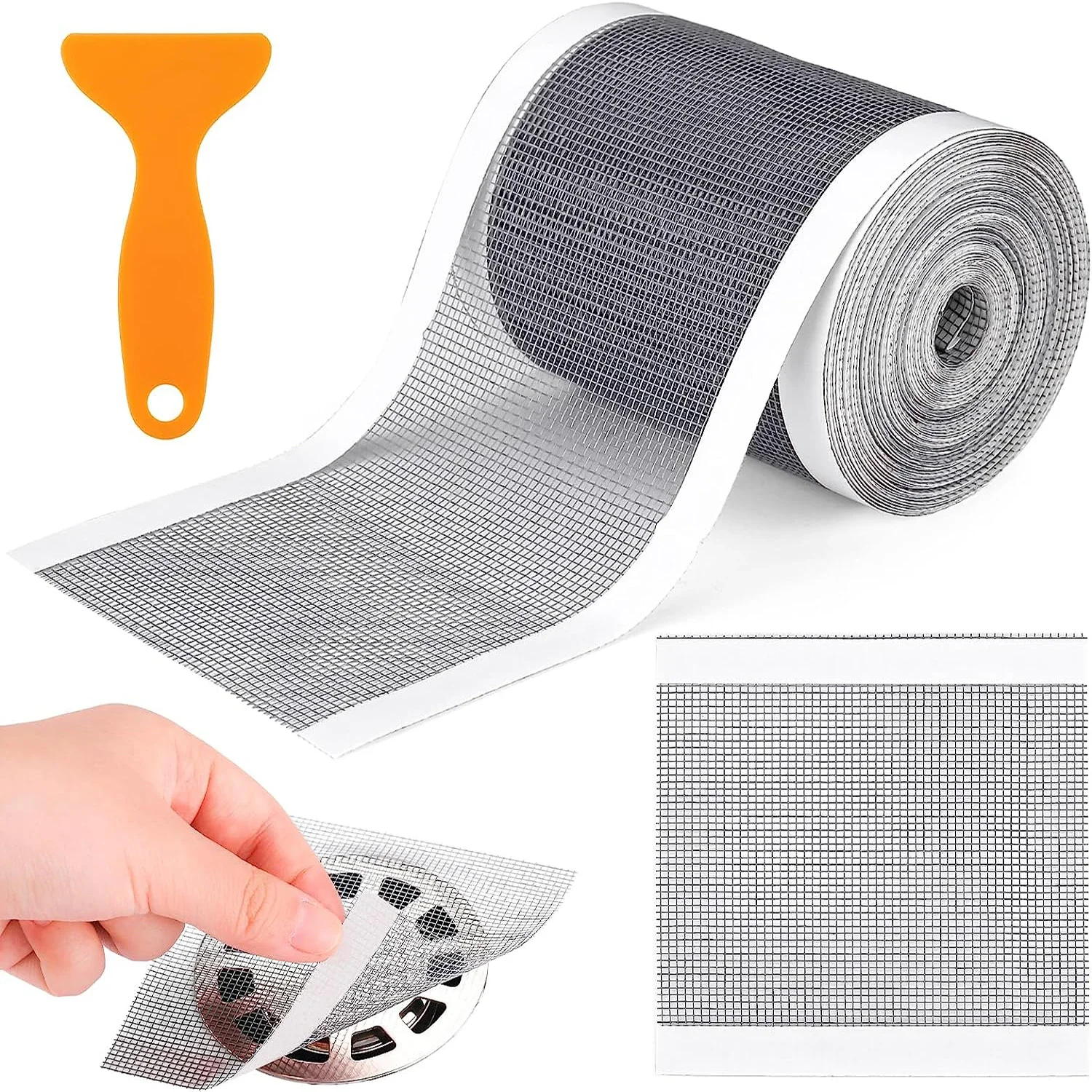 4 Rolls/5m Cutable Shower Drain Hair Catcher Self-Adhesive Floor Drain Stickers Disposable Mesh Sink Strainer Filter Bathroom