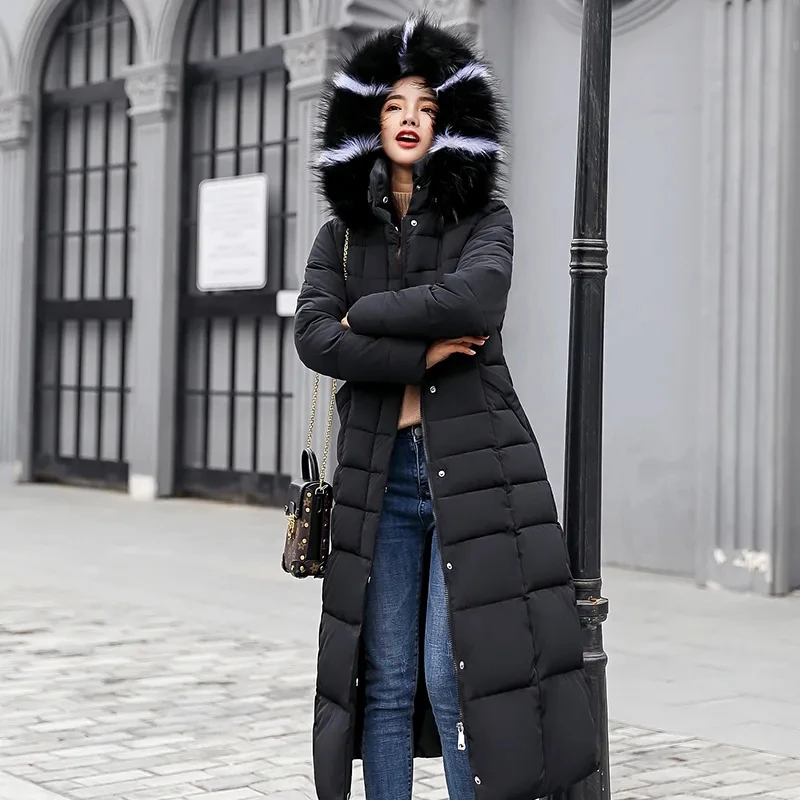 Chaquetas acolchadas de piel para mujer, ropa de invierno, abrigo largo grueso y cálido, Parka con capucha, prendas de vestir de nieve, 2023