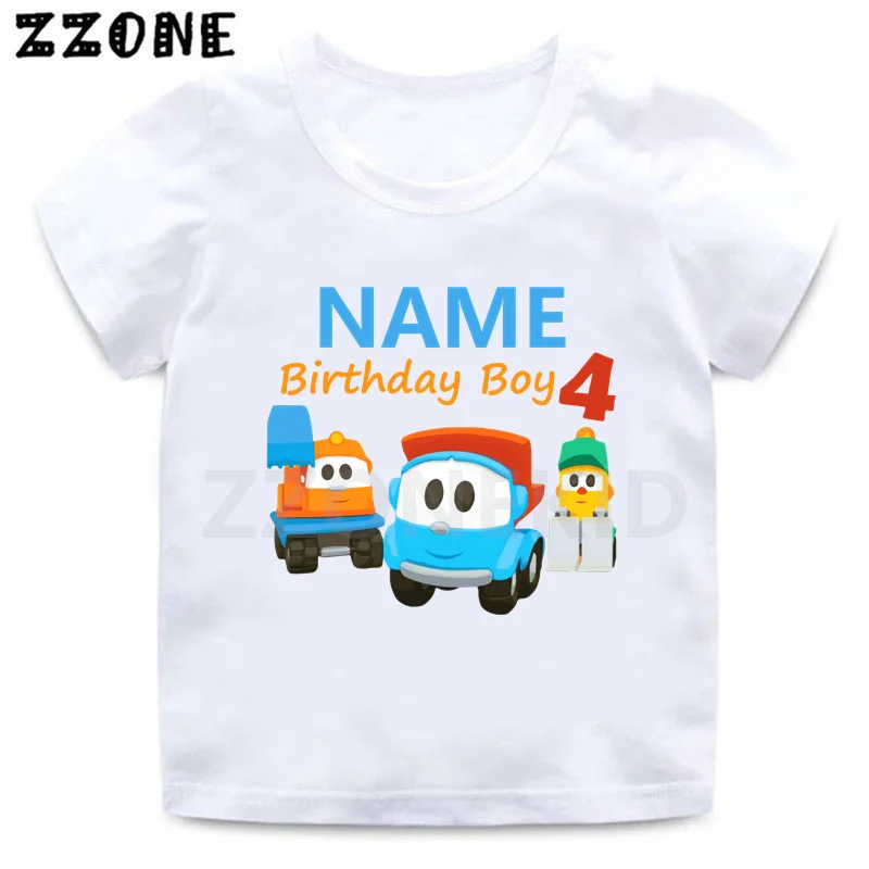 Leo The Truck Tv Show Cartoon Boys T-shirts 1 2 3 4 5 6 7 8 9 Years Birthday Custom Name Kids Clothes Baby Girls T shirt,HKP2623